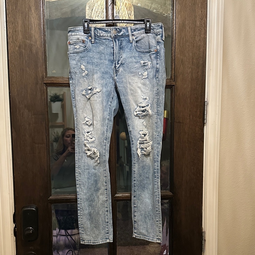 American Eagle Outfitters Ripped Blue Skinny Jeans